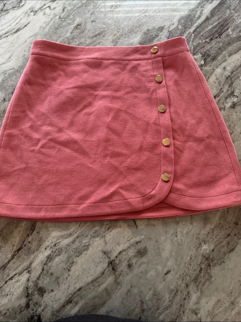 LOFT Coral Pink Wrap-Style Mini Skirt with Gold Buttons